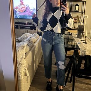 Checkered sweater mock turtleneck